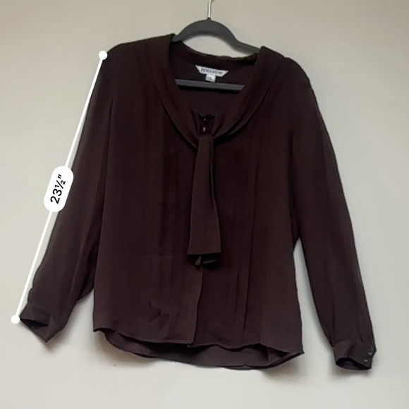 Pendleton Neck Tie Long Sleeve Brown Silk Blouse Size 14 - Picture 8 of 8